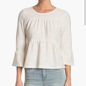MELLODAY Cream Peplum Blouse 3/4 Sleeve